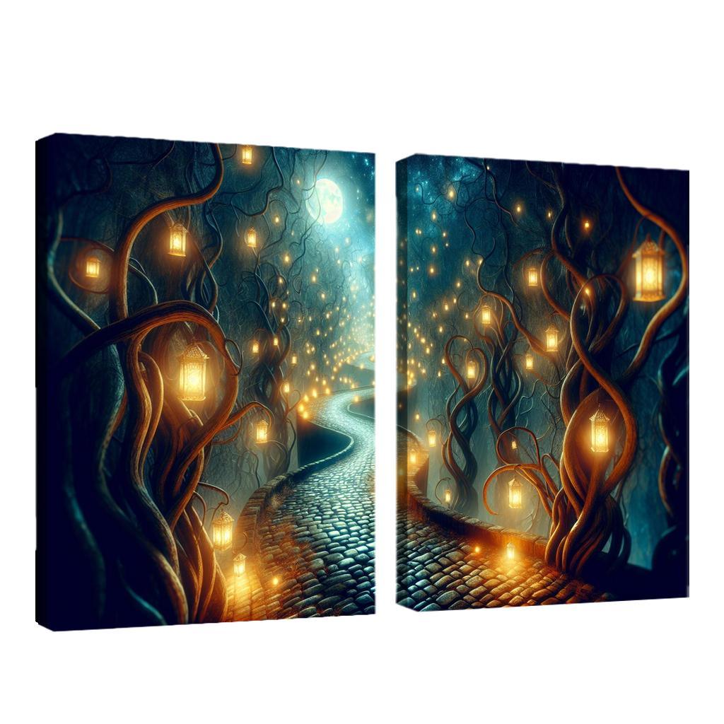 Moonlit Pathway The Journey of Shadows 2 Piece HD Canvas Wall Art-Original Frame
