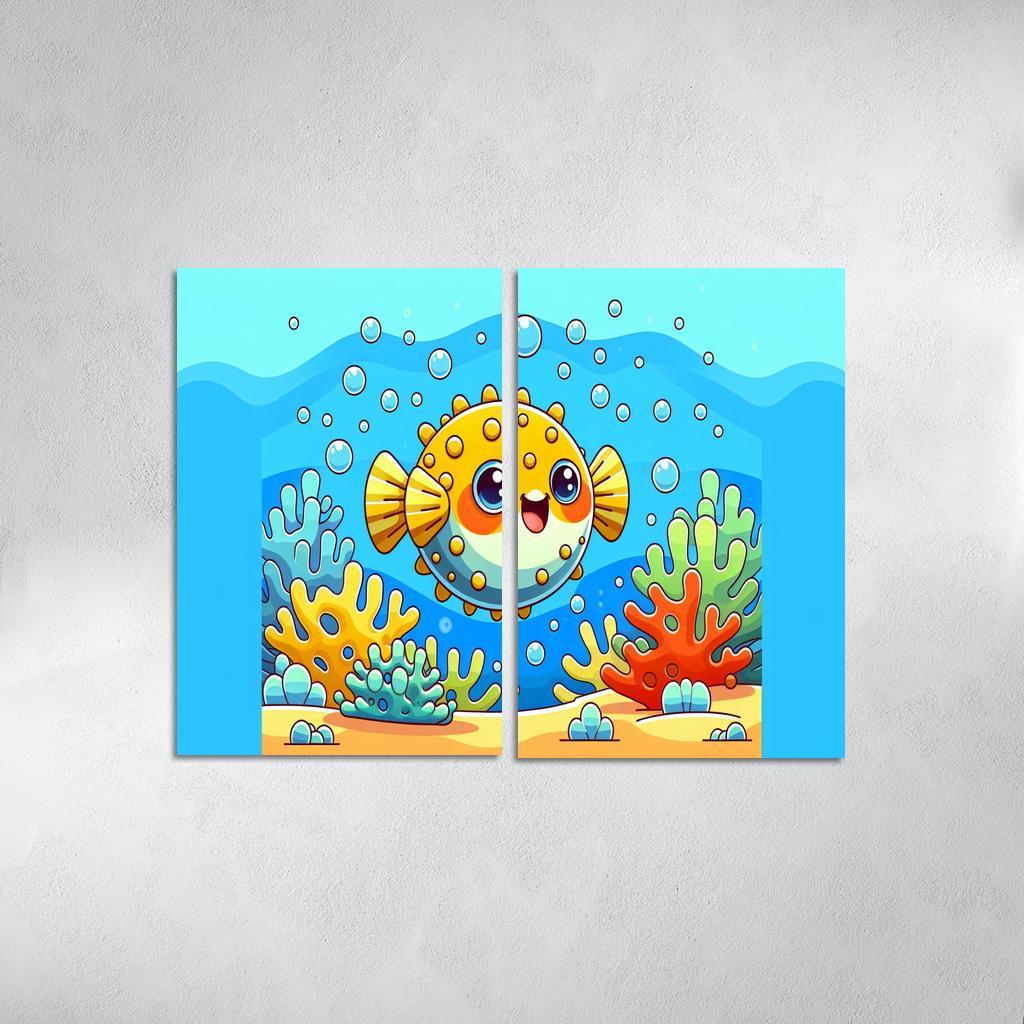 Playful Pufferfish Modern Paintings Frame