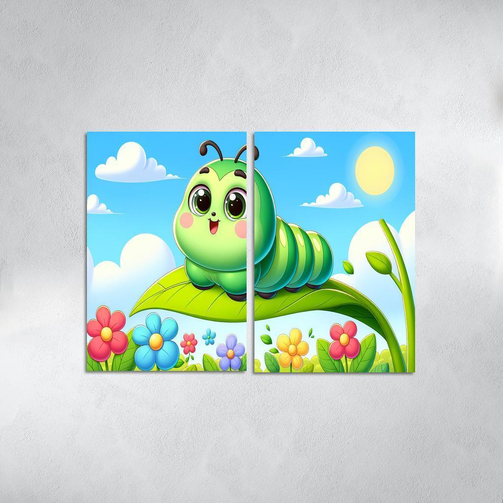 Cuddly Caterpillar Journey 2 Piece HD Canvas Wall Art-Original Frame