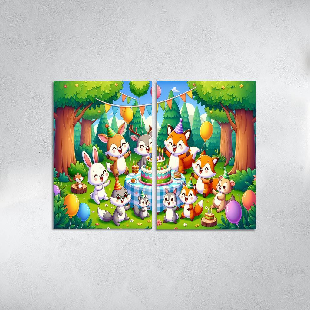 Whimsical Woodland Party 2 Piece HD Canvas Wall Art-Original Frame