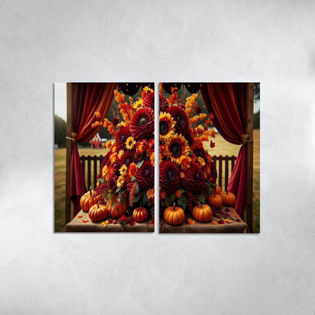 Autumn's Embrace A Seasonal Floral Bounty 2 Piece HD Canvas Wall Art-Original Frame