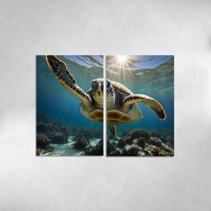 The Stunning Green Sea Turtle In Tropical Waters Canvas Paintings Frame