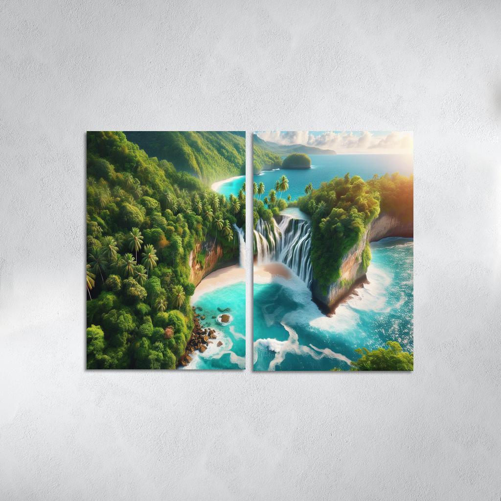 Cascading Waterfall Beach Custom Paintings Frame