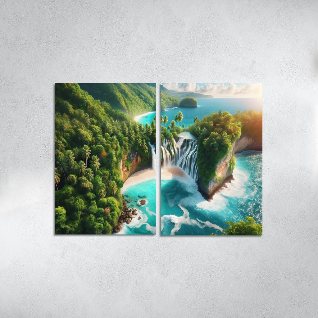 Cascading Waterfall Beach Custom Paintings Frame