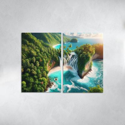 Cascading Waterfall Beach Custom Paintings Frame