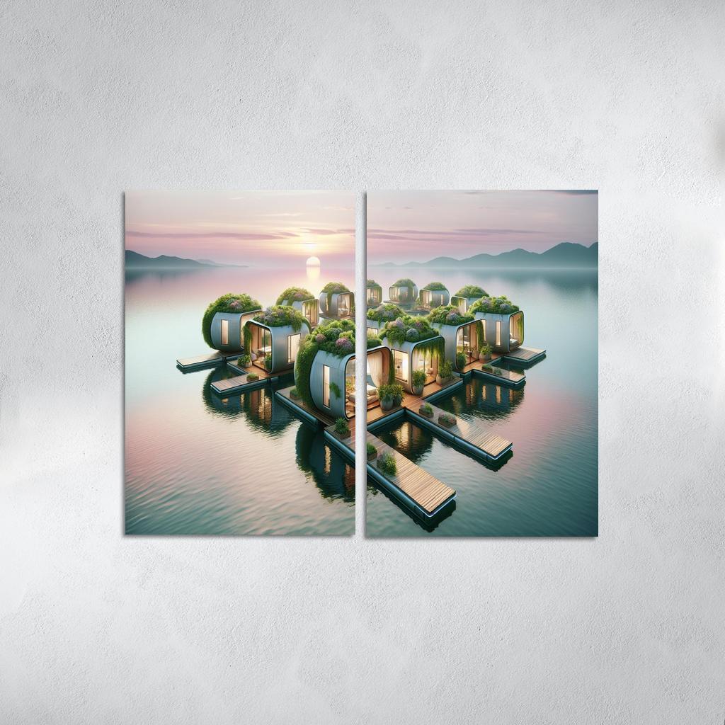 Floating Community Pods 2 Piece HD Canvas Wall Art-Original Frame