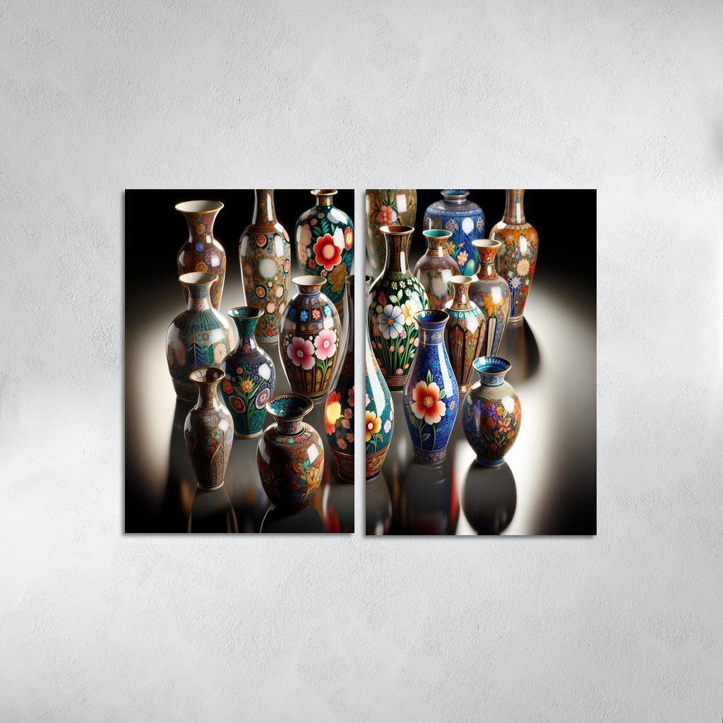 Ceramic Hand-Painted Vases 2 Piece HD Canvas Wall Art-Original Frame