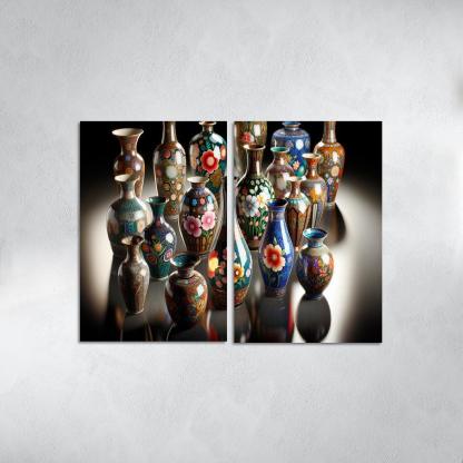 Ceramic Hand-Painted Vases 2 Piece HD Canvas Wall Art-Original Frame