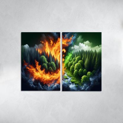 Flames of Awareness The Reality of Wildfires 2 Piece HD Canvas Wall Art-Original Frame