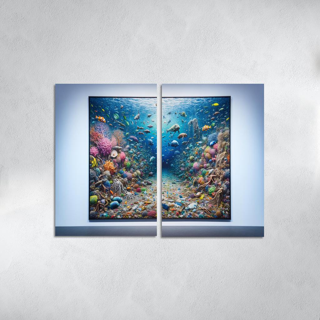 Beneath the Surface Ocean Conservation Awareness 2 Piece HD Canvas Wall Art-Original Frame