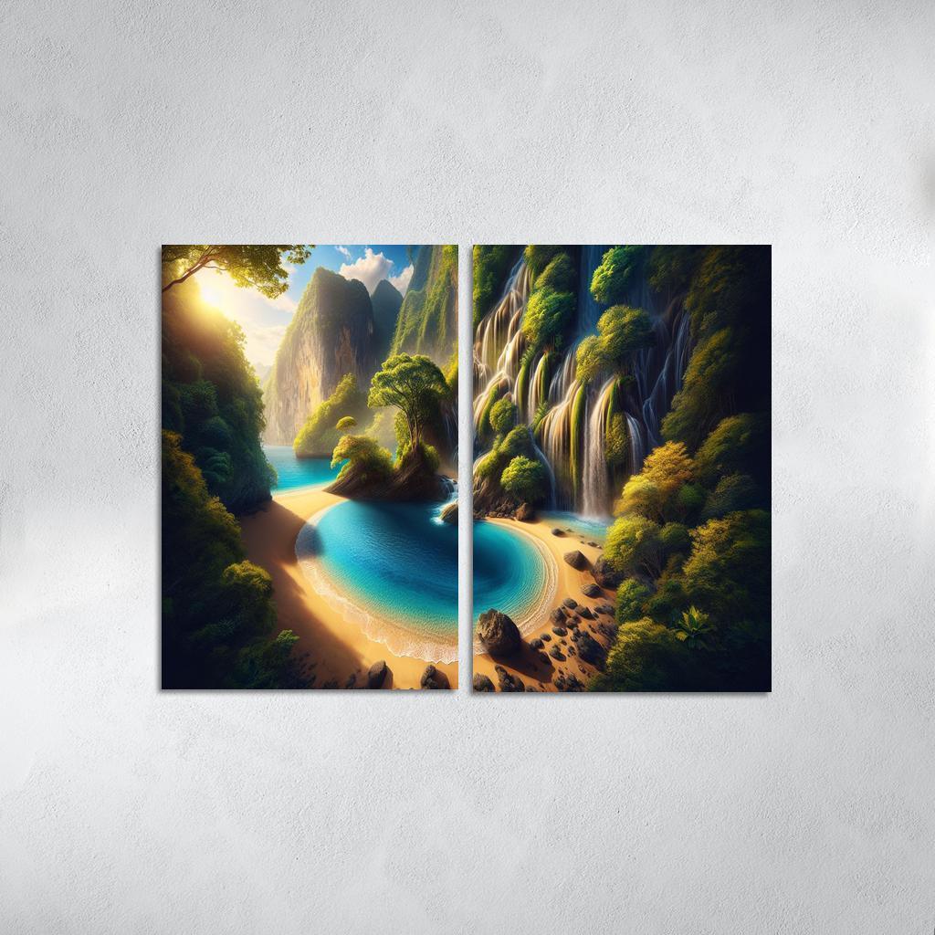 Crystal Lagoon Hidden Waterfall Escape Multi-panel Paintings