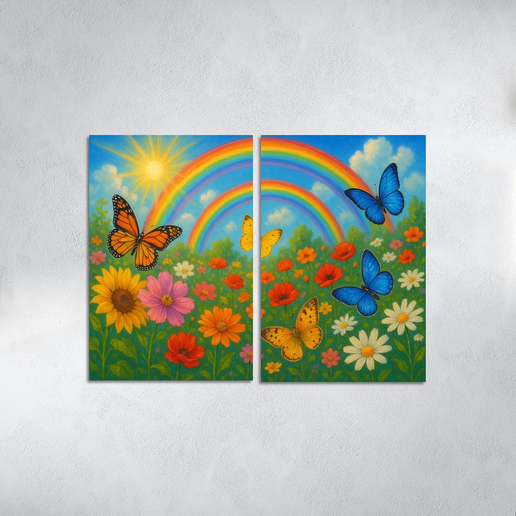 Rainbow Garden - Magical Nature Scene Framed Paintings