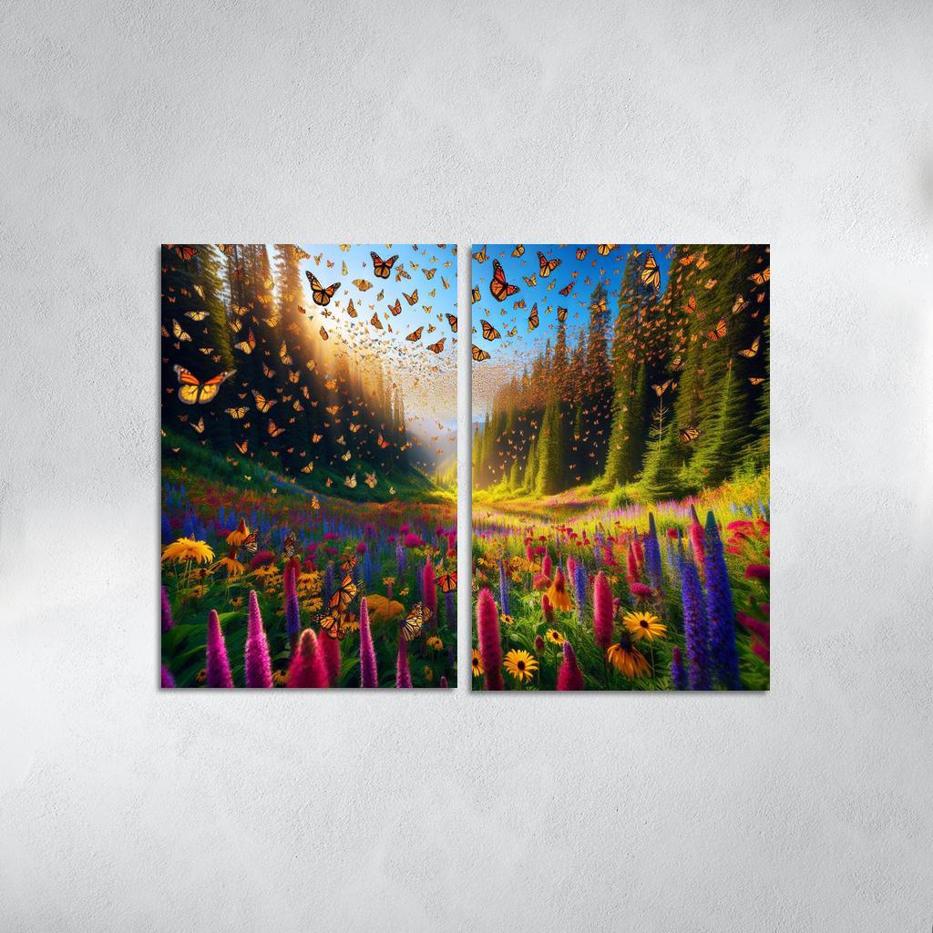 The Incredible Journey of Monarch Butterflies 2 Piece HD Canvas Wall Art-Original Frame