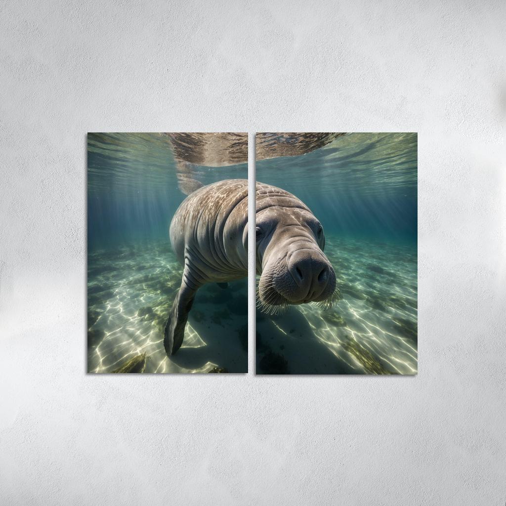 The Gentle Manatee In Calm Waters Framed Paintings