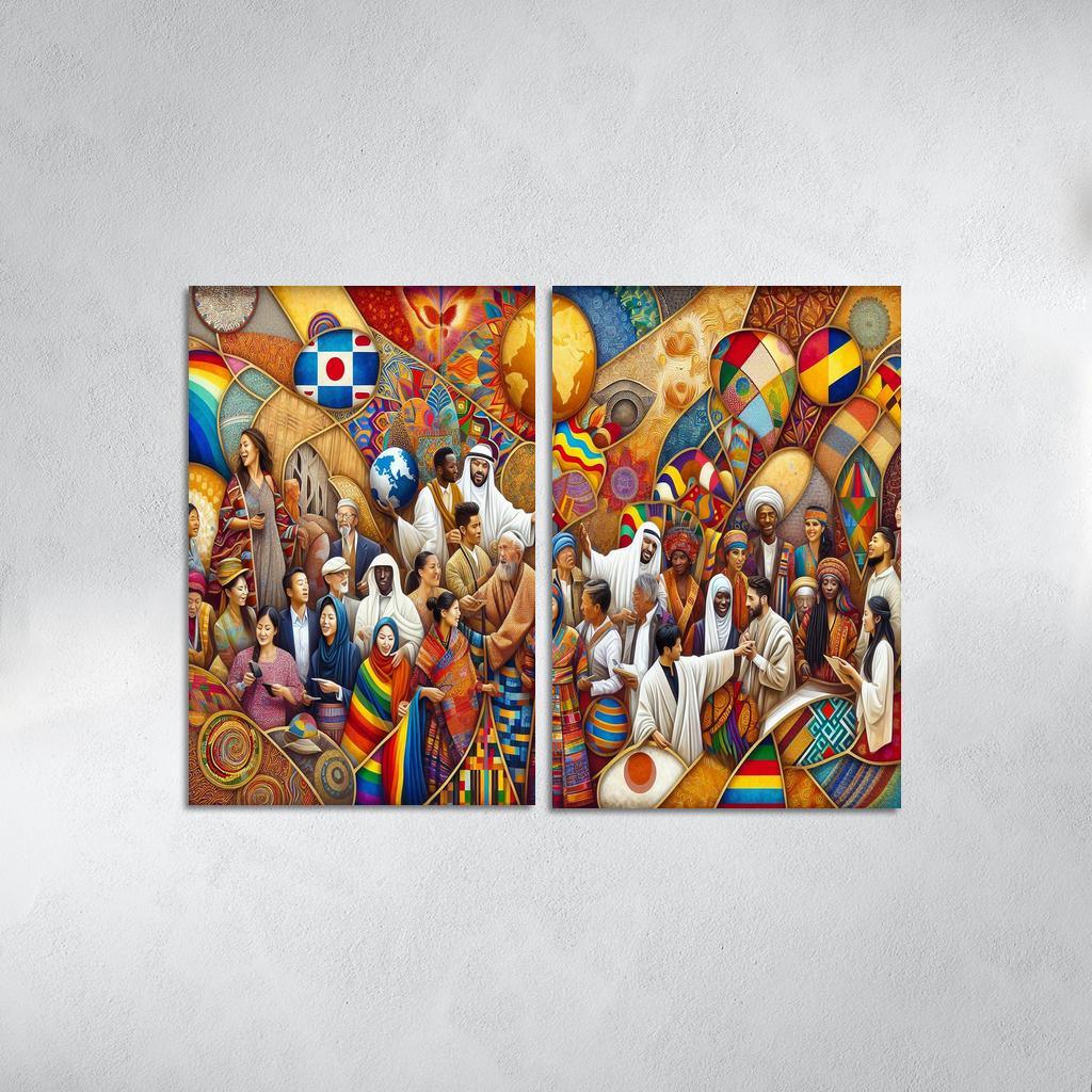 Cultural Mosaic Celebrating Diversity Through Art 2 Piece HD Canvas Wall Art-Original Frame