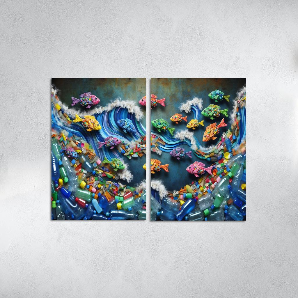 Plastic Ocean Art for Ocean Conservation 2 Piece HD Canvas Wall Art-Original Frame