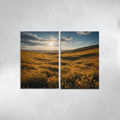 The Elysian Fields Of Golden Wildflowers Multi-panel Paintings