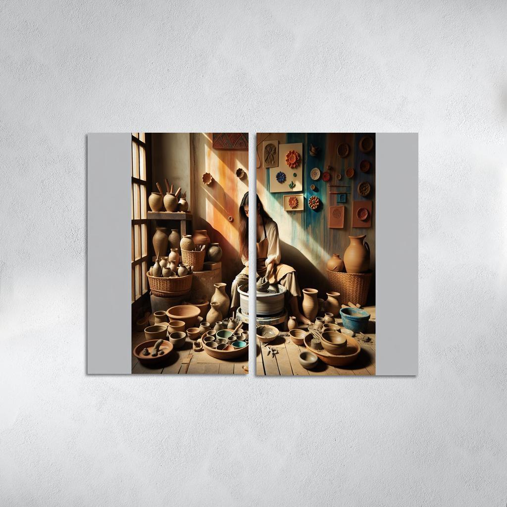 Pottery Wheel Throwing Shaping Your Imagination 2 Piece HD Canvas Wall Art-Original Frame