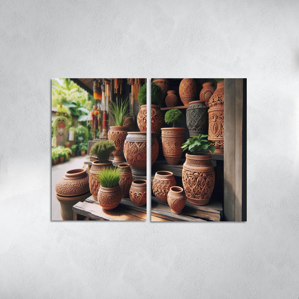 Handcrafted Terracotta Planters 2 Piece HD Canvas Wall Art-Original Frame