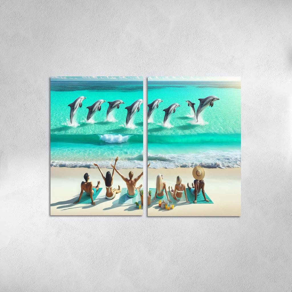 Dolphin Watch Beach A Wildlife Spectacle Canvas Paintings Frame