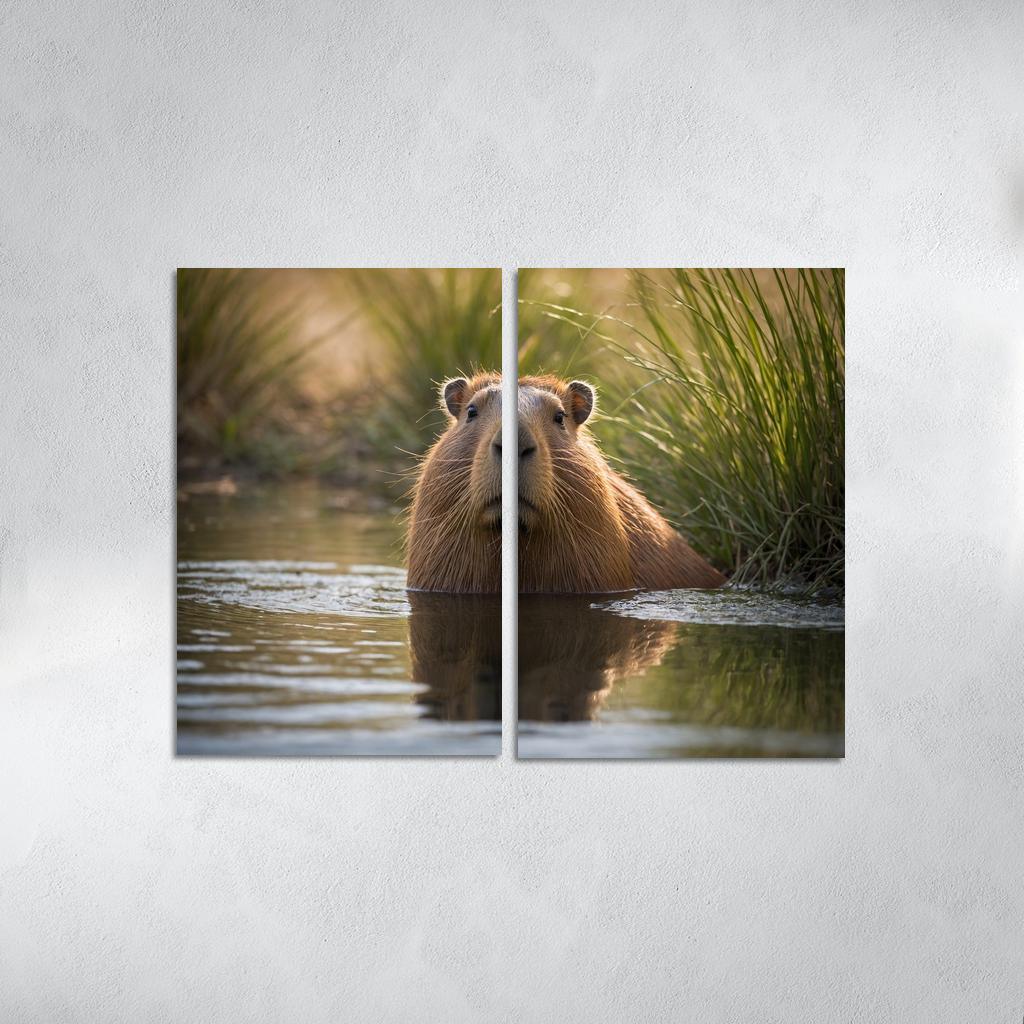 The Charming Capybara By A Waterhole Framed Paintings