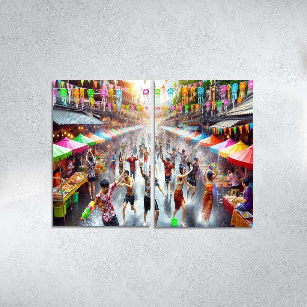 Songkran Water Festival Canvas Paintings Frame