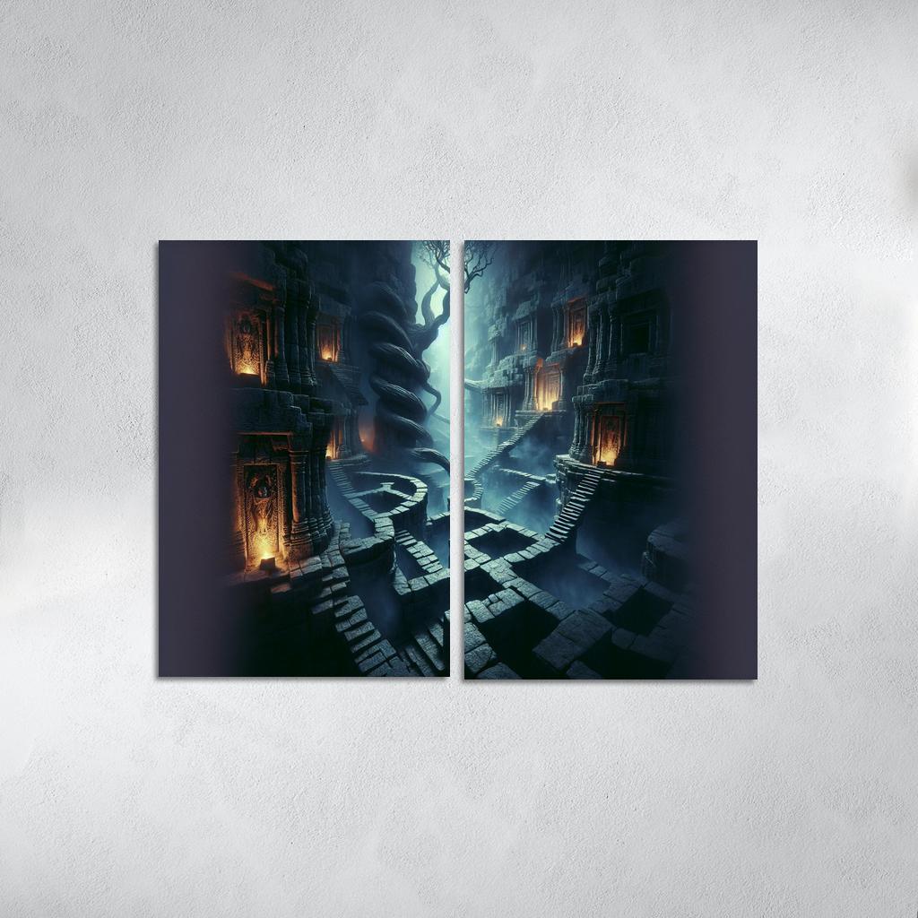 Eclipsed Labyrinth The Maze of Shadows 2 Piece HD Canvas Wall Art-Original Frame