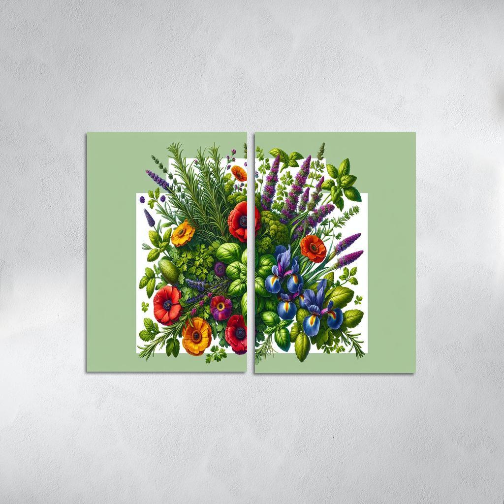 Aromatic Garden The Herb and Blossom Fusion 2 Piece HD Canvas Wall Art-Original Frame