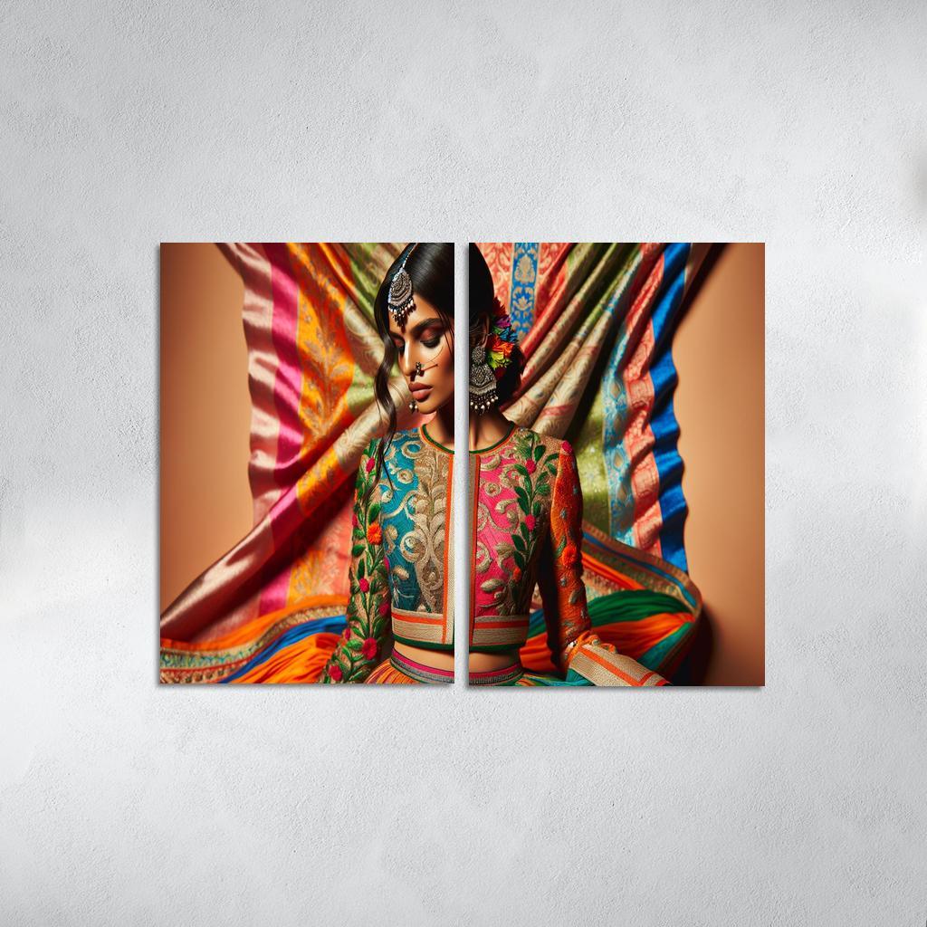 Ethnic Fusion Blending Cultures in Fashion 2 Piece HD Canvas Wall Art-Original Frame