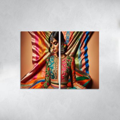 Ethnic Fusion Blending Cultures in Fashion 2 Piece HD Canvas Wall Art-Original Frame