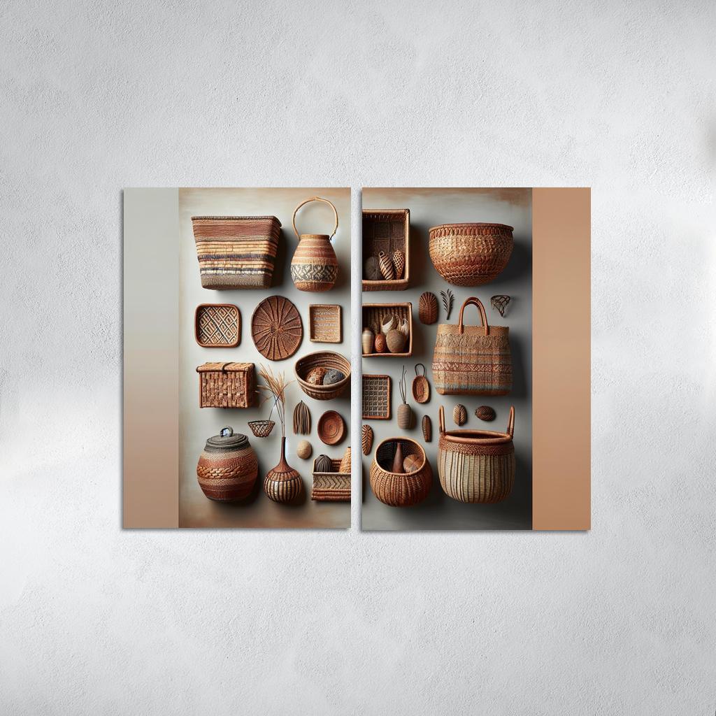 Artisan-Made Woven Baskets 2 Piece HD Canvas Wall Art-Original Frame