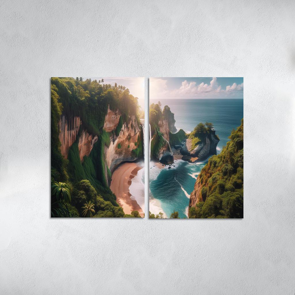 Cascading Waterfalls Beach Modern Paintings Frame