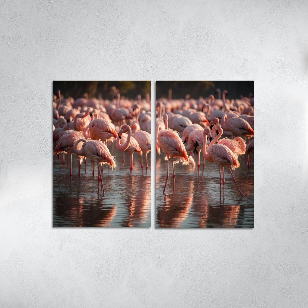 The Graceful Flamingo In Shallow Waters Framed Paintings