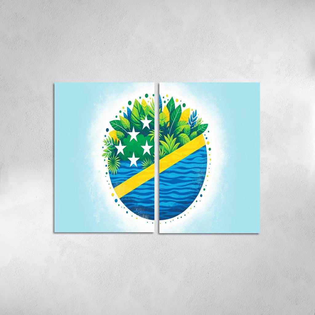 Nature's Guardians The Flag of the Solomon Islands 2 Piece HD Canvas Wall Art-Original Frame