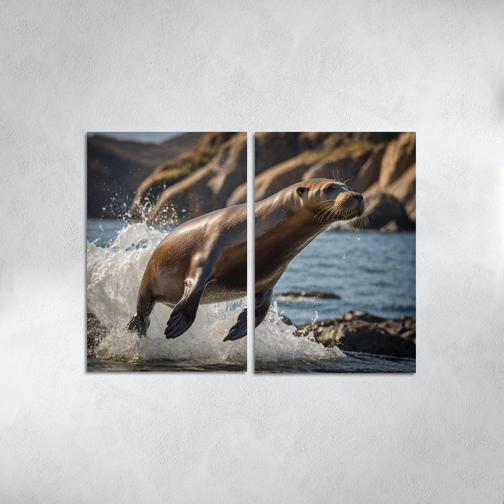 The Playful Sea Lion At A Coastal Colony Framed Paintings