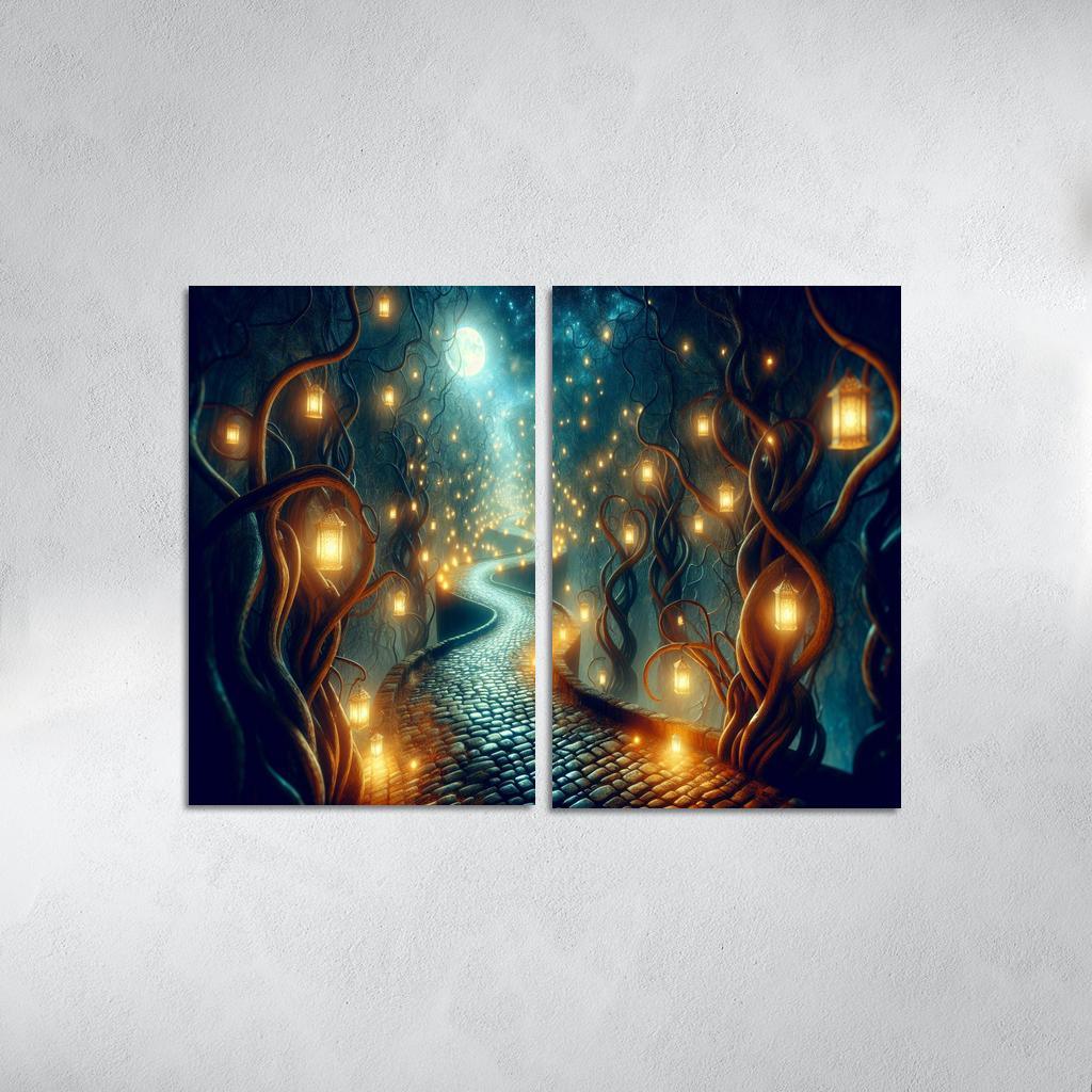 Moonlit Pathway The Journey of Shadows 2 Piece HD Canvas Wall Art-Original Frame