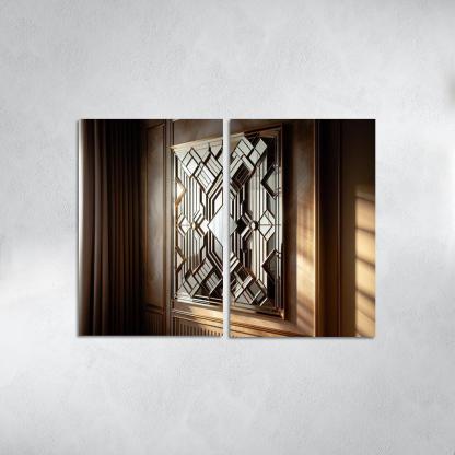 Art Deco Mirror with Geometric Design 2 Piece HD Canvas Wall Art-Original Frame