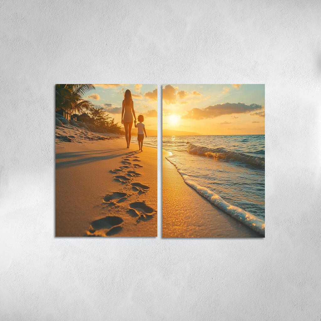 Footprints In The Sand A Mothers Guiding Steps Canvas Paintings Frame