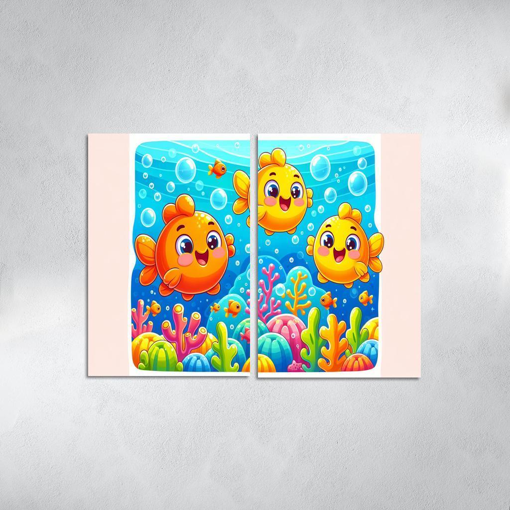 Giggles With Goldfish - Underwater Fun Framed Paintings