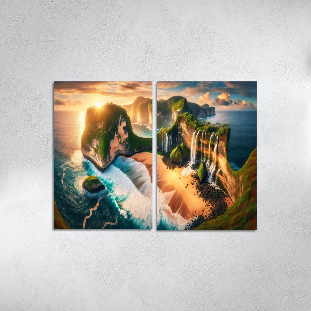 Cascading Waterfalls Beach Natural Wonder Oil Paintings Frame