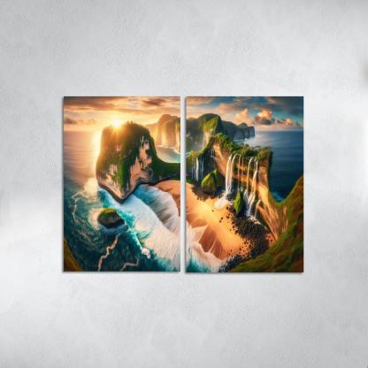 Cascading Waterfalls Beach Natural Wonder Oil Paintings Frame