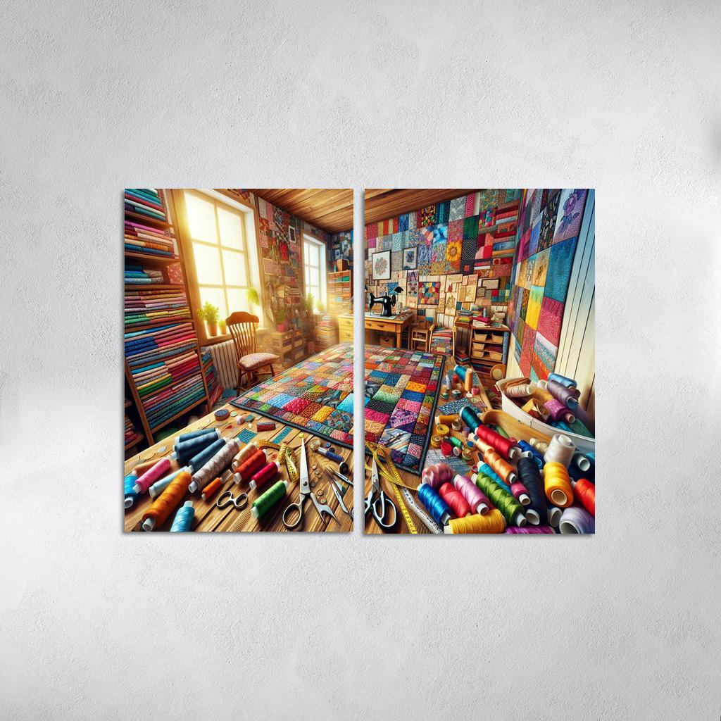 Quilting Stitching Together Memories 2 Piece HD Canvas Wall Art-Original Frame