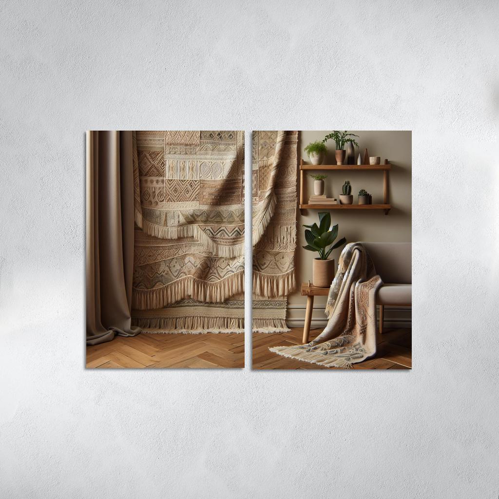 Textured Fabric Wall Hanging 2 Piece HD Canvas Wall Art-Original Frame