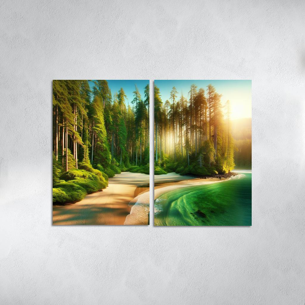 Seaside Forest Nature And Coast Combined Custom Paintings Frame