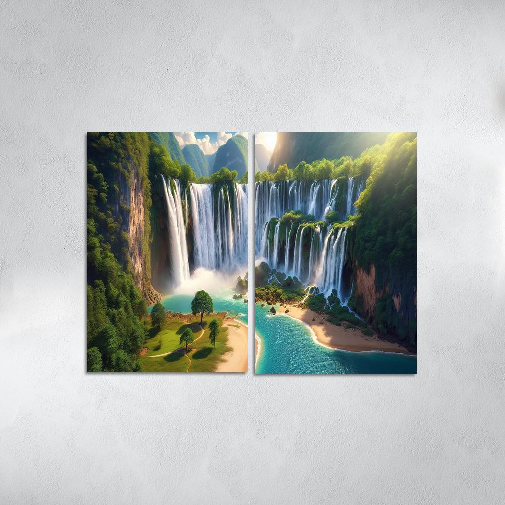 Hidden Falls Beach Waterfall Oasis Abstract Paintings Frame