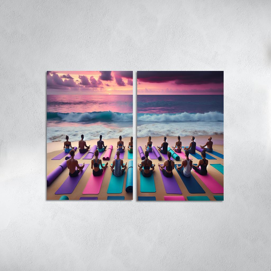 Waves Of Serenity Yoga On The Shore Modern Paintings Frame