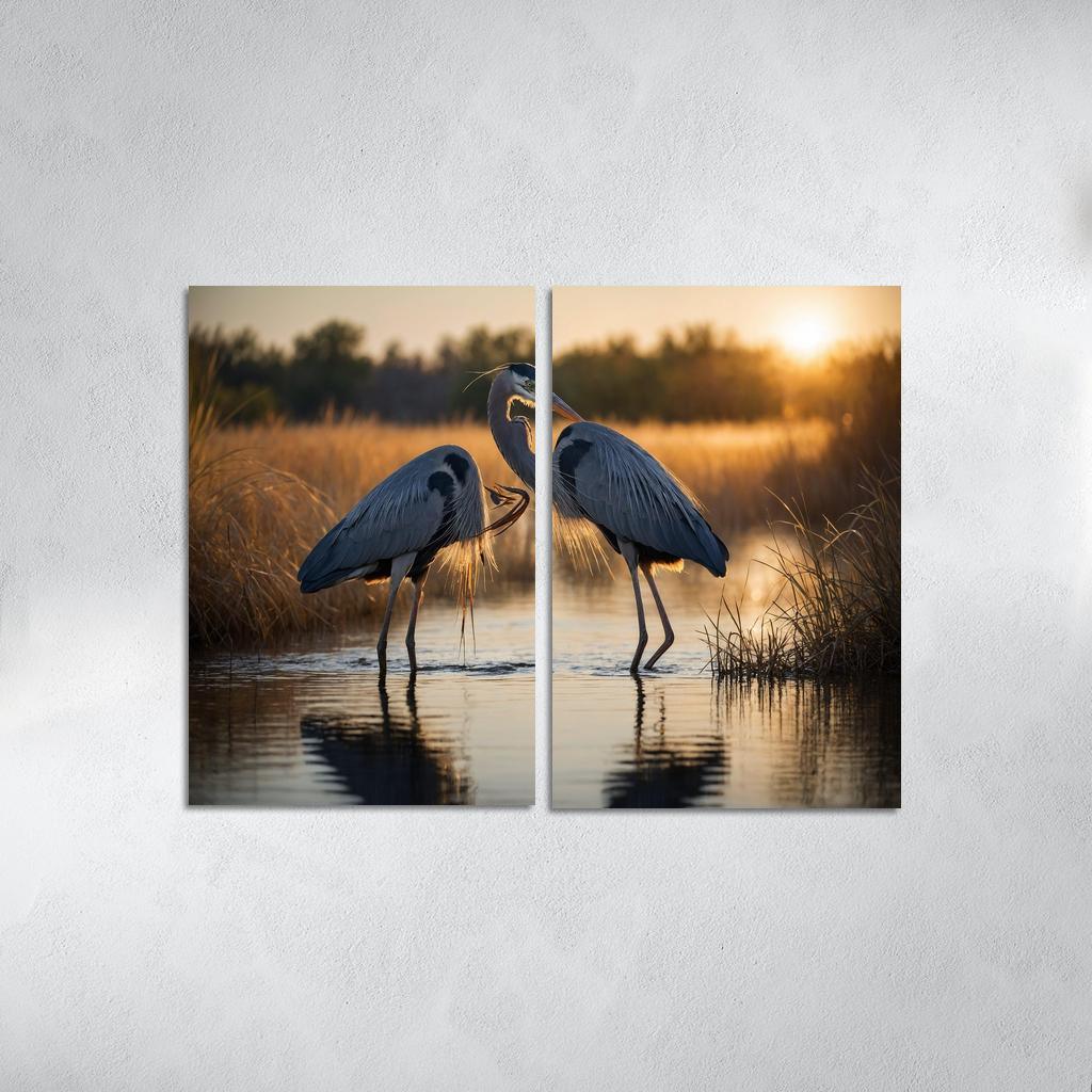 The Majestic Great Blue Heron By The Waterside Framed Paintings