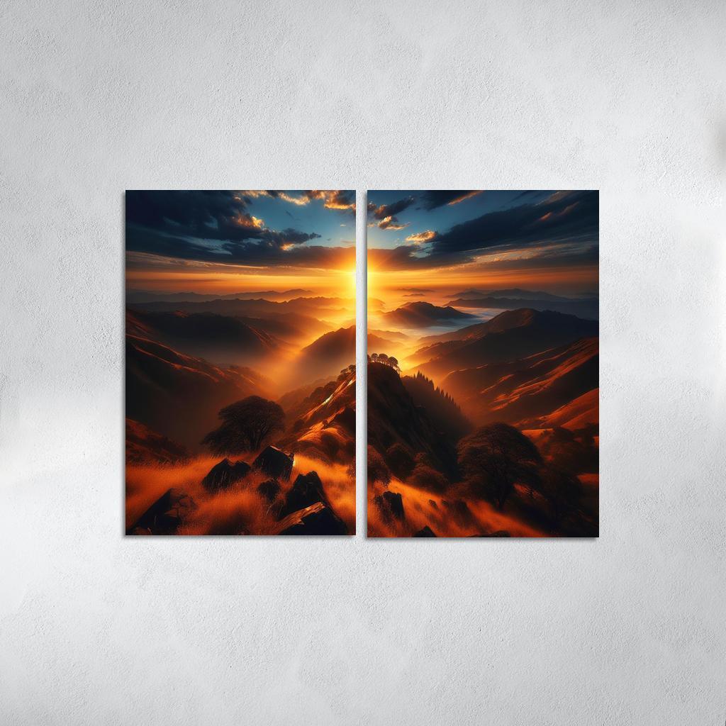 The Radiant Glow Of Sunrise Over Hilltops Custom Paintings Frame