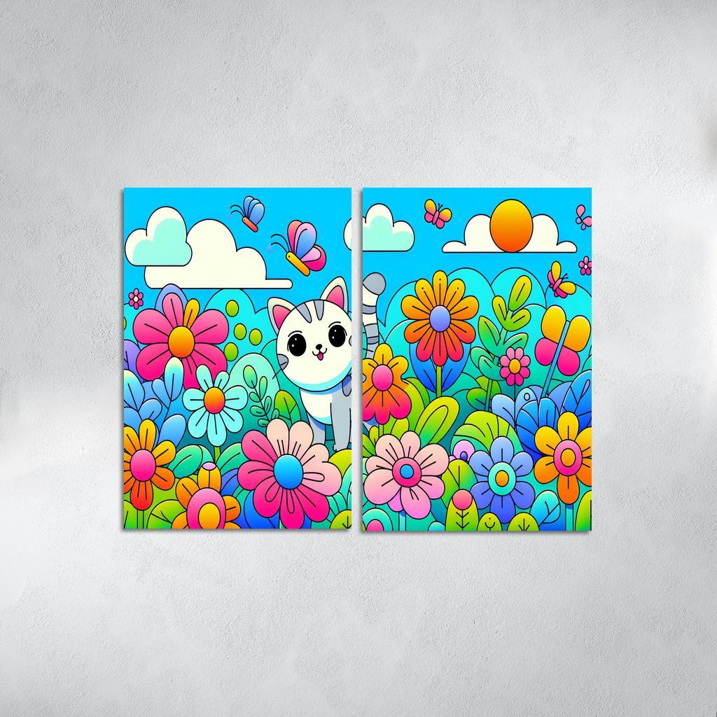 Curious Cat Adventure 2 Piece HD Canvas Wall Art-Original Frame