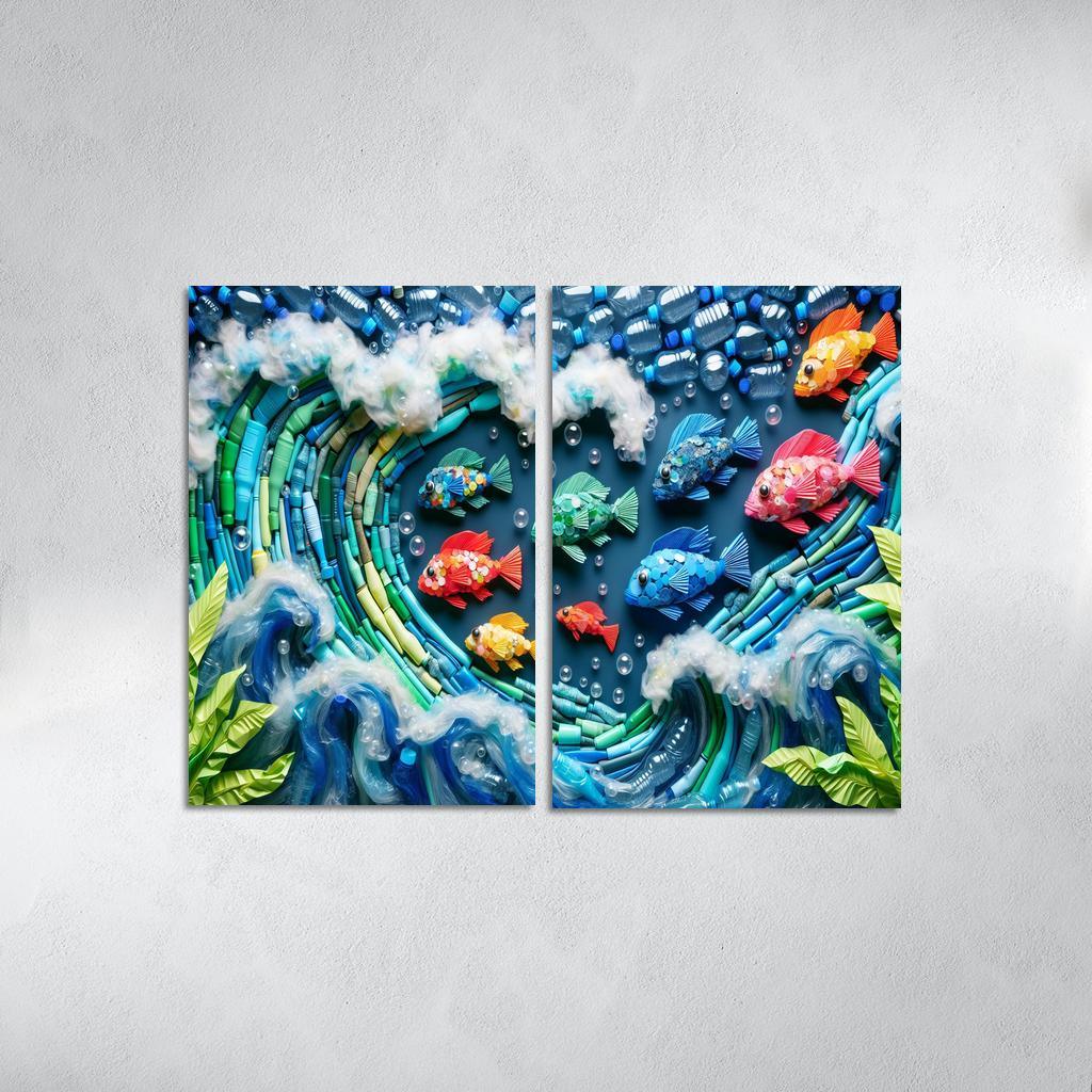 Plastic Ocean Art for Ocean Conservation 2 Piece HD Canvas Wall Art-Original Frame